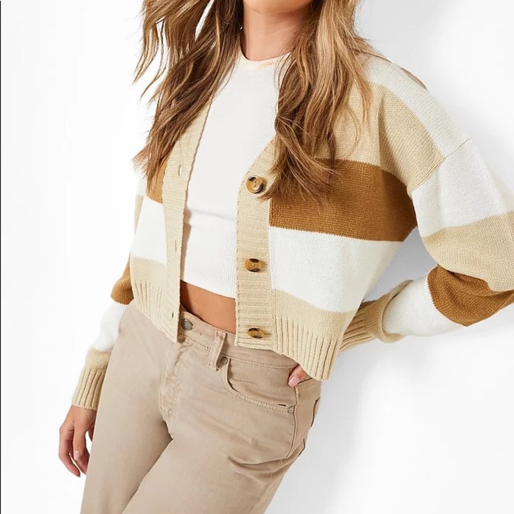 Boohoo tonal stripe cardigan in STONE